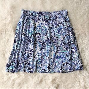 Cynthia Rowley blue paisley skirt above knee circle pockets Sz M